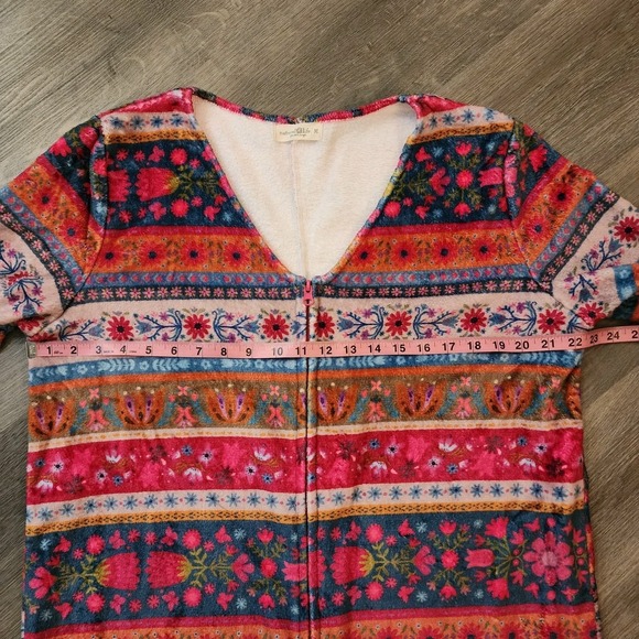 Natural Life Oversized Fleece Boho Patchwork V Neck Jumpsuit Pajamas Medium Cozy - Picture 10 of 14